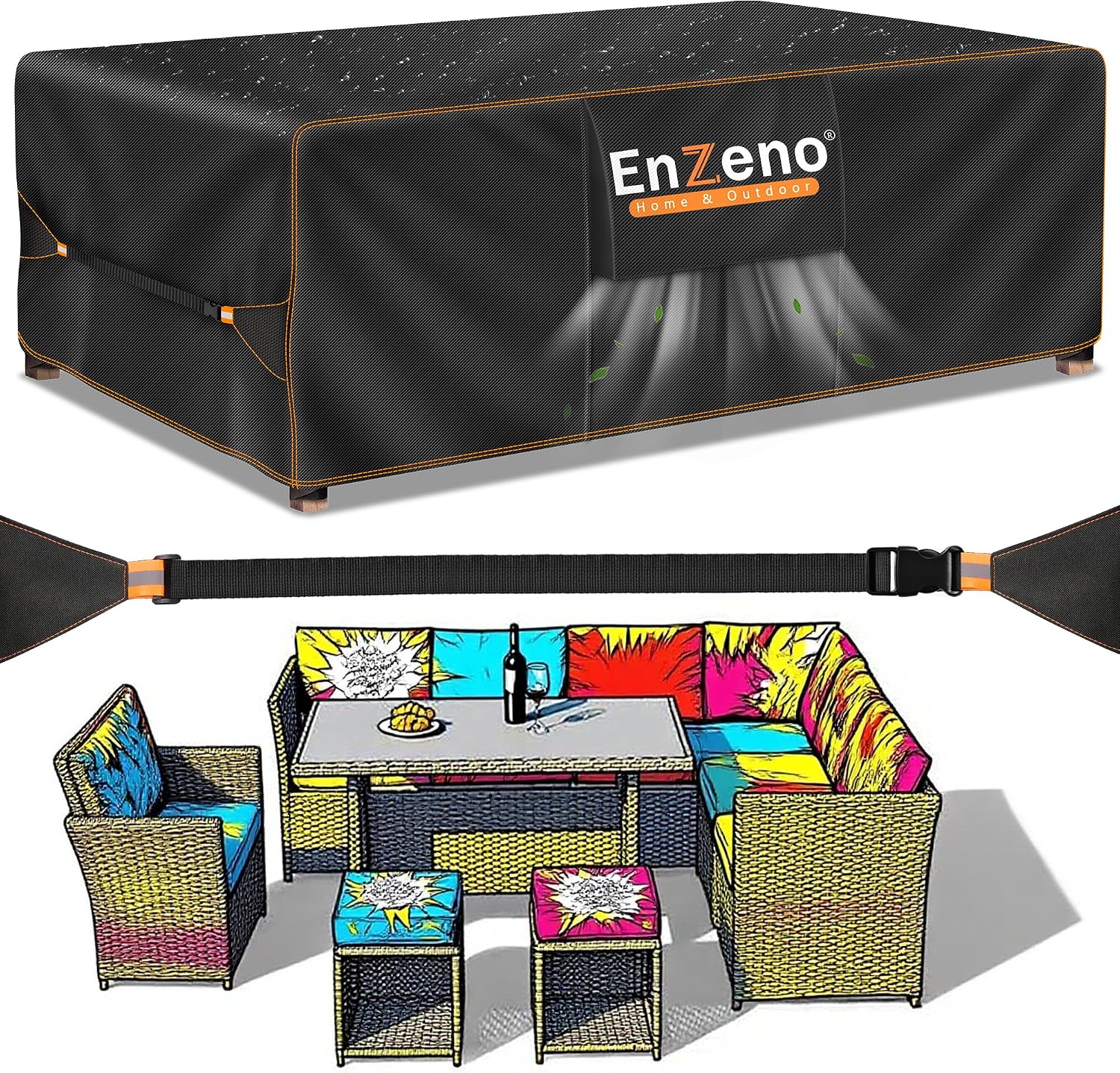 Enzeno Outdoor Garden Furniture Covers - Waterproof with Air Vent, Patio Table and Chair Set Cover, Heavy Duty Oxford Fabric 200X160X74cm