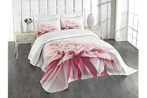 ABAKUHAUS Dalia Cubrecama, Primer Plano de Dalia con Pétalos Rojos y Blancos Una Única Flor Grande, Colores Firmes y Durables, 264 x 220 cm, Rubí