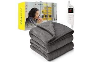 MONHOUSE Plaid Riscaldato - Coperta Elettrica - Controller Digitale - Timer Fino A 9 Ore, 9 Impostazioni Di Calore, Spegnimento Automatico - Doppio 130X160Cm - Shearling Grigio Scuro