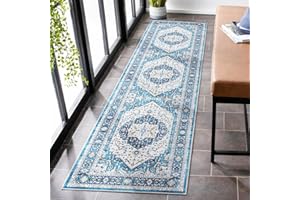 Carvapet Lavable Alfombras de Pasillo 60x240cm Alfombra Corredor Antideslizante Largo Fina Alfombras de área Azul Alfombra para el Salón Dormitorio