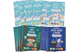 THE TWIDDLERS 48 Mini Colouring Activity Books for Kids, A6 Size - Wizard Unicorns Fairy and Fantasy Creatures, Children Birthday Party Favours Bag Fillers for Toddlers Travel Activities Ages 4-8