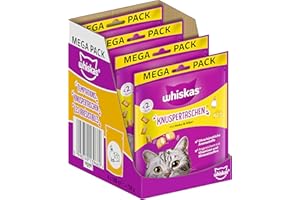 Whiskas Knuspertaschen Katzensnack mit Huhn– & Käsegeschmack, 4er Pack, 4x180g – Katzenleckerlis für erwachsene Katzen