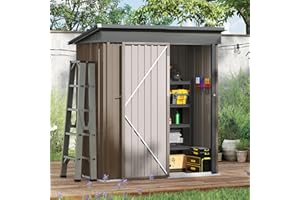 Amopatio Metal Garden Storage Shed 5x3 ft, Small Storage Shed 162x92x182 cm, Outdoor BikeShed Waterproof with Lockable Door for Winter, Backyard, Patio, Garbage Bin, Tools, Brown