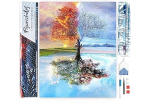 Figured'Art Diamond Painting Art 5D kit completo 40x50cm Tela Arrotolata Interamente da Ricoprire di Diamonds Quadrati - Albero 4 Stagioni Classico - Pittura Diamante - Attività Creativa per Adulti