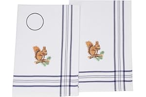 Betz 2er Set Geschirrtücher Geschirrhandtuch Küchenhandtuch Gläsertücher Handtuch Waffelpiqué blau Bestickt Motiv Eichhörnchen Größe: 50 x 70 cm