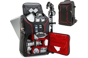 USA Gear DSLR Kamerarucksack, Foto Rucksack Anti-Shock Kameratasche mit 43,18 cm Laptop-Tasche, Wasserdichte Abdeckung, Verstellbare Linse Lagerung & Stativhalter - Rot
