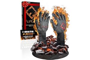 ‎FLIPLINE FLIPLINE® Grillhandschuhe Hitzebeständig - Premium feuerfeste Handschuhe, Ofenhandschuhe, Kochhandschuhe, Backhandschuhe für Küche & Grill - BBQ Handschuhe inkl. Rezepte E-Book (L)