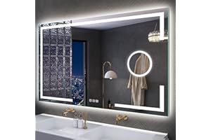 ‎S'BAGNO S'bagno 120x70cm Schminkspiegel mit Beleuchtung, Badspiegel mit Beleuchtung mit Berührungssensor/Dimmen/Beschlagsverhinderung Beleuchtetes Badezimmer Wandmontage Mit Lichtern