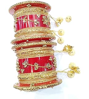 Saawariya Plastic Gold Plated & Cubic Zirconia Chura Bangles Set for Women & Girls (Pack of 2 )