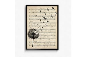 Nacnic Poster de pissenlit, Vintage Musique. Illustration sur les partitions anciennes. Les amateurs de musique. Format A4 Sans cadre.