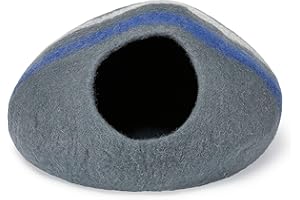 EVEREST DOG CHEW Everest Cat Bed, Handmade using 100% New Zealand Wool (Charcoal Blue Striped)