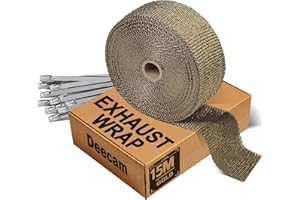 ‎DEECAM Hitzeschutzband Motorrad 15M,Auspuff Dichtband,12 Stück 300x4,6 mm mit Edelstahl,Kabelbinder für Auspuffkrümmer,Deecam Hitzeschutzband Auspuff Gold