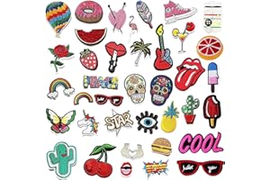 VEGCOO 37 Pezzi Toppe per Vestiti, Toppe Termoadesive per Bambini Adulti, Toppa Ricamata Rose Fiore per Giubbotti, Jeans, Camicie, Maglioni, Maglietta