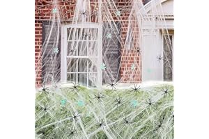 ENYACOS Halloween Spinnennetz Deko, 200g große Spinnennetze + 60 Spinnen, Spinnennetz im Innenbereich mit gefälschten Spinnen für Halloween-Partydekorationen(b)