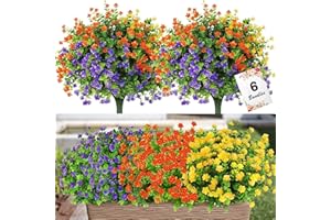 SMALUCK Artificial Fake Flowers 6 Bundles Outdoor UV Resistant Plants Faux Plastic Greenery Shrubs Plants for Hanging Home Garden Porch Window Wedding Party Decor