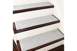 COSY HOMEER Alfombrillas para escalones interiores, 70 x 22 cm, 15 unidades, autoadhesivas, alfombra para escaleras antideslizantes, parte trasera de elastómero termoplástico, lavables a máquina, 100%