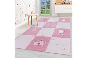 HomebyHome Tappeto per Bambini Tappeto Cameretta Bambino Disegno Principessa Rosa 100x150 cm - Tappeto Pelo Corto Tappeto Camera Ragazzo - Tappeto Camera Bambini Sala Giochi Tappeto Cameretta Bambina