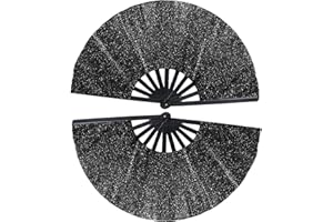 HuaCommerce 2 Pcs Vintage Black Folding Hand Fan Set - 13" Large Glitter Plastic Hand Fans for Weddings, Parties & Dance，Summer Festival Essential