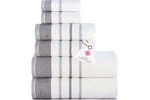 Casa Copenhagen White Bay - Toalla de algodón Egipcio de 600 g/m² para Hotel, SPA, Cocina, baño, Juego de 6, 2 baños, 2 Manos, 2 paños de Lavado, Color Blanco con Borde Gris Oscuro y Gris Claro