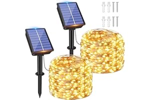 ZeMu Solar Lights Outdoor Garden, [2 Pack] Total 20m 200 LEDs Solar Powered Fairy Lights Outdoor, Waterproof Copper Wire 8 Modes Warm White String Lights for Gazebo Wedding Party Decorations