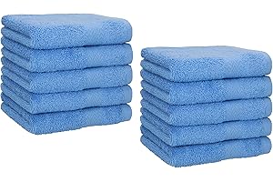 Betz Lot de 10 Serviettes débarbouillettes lavettes Taille 30x30 cm en 100% Coton Premium Couleur Bleu Clair