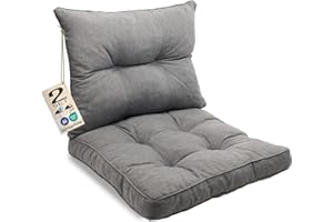 sunnypillow Lot de 2 Coussin de Jardin pour Chaise Fauteuil Rotin (Assise 50x50 cm + Dossier 50x40 cm) Galette de Chaise Anti UV - Extérieur Impermeable – Coussin de Sol idéal pour Balcon - Gris