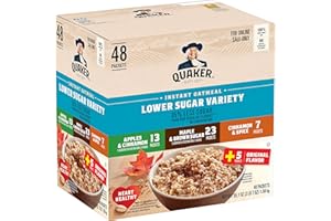 Quaker Instant Oatmeal, Lower Sugar, Variety Pack, Breakfast Cereal, 48 Counts