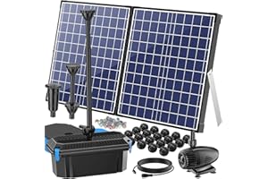 Biling 50W Solar Pond Filter Kit, 2100L/H Biological Solar Pond Filtration System Clean Water for Up to 4000L Koipond Waterfall with 3 Nozzles Adjustable Valve