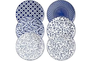 vancasso Selene Dinner Plates Set of 6, 10.25 Inch Vintage Blue Scratch Resistant Ceramic Serving Plates for Pasta,Dessert,Salad, Microwave Dishwasher Safe