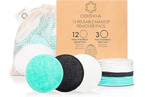 ODOXIA 15 Discos Desmaquillantes Reutilizables | Almohadillas Ecológicas No Desechables | Almohadillas De Bambú Orgánico Natural De Doble Capa Con Bolsa De Lavandería | Ultra Suave Para Todo Tipo De Piel