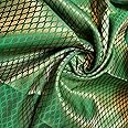 Ditsy Gold Leaf Print Brocade Floral Jacquard Print Indian Banarasi Fabric 44" (Pre cut 1 Meter - Emerald Green)