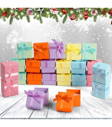 24 Pcs Scatole Regalo Piccole 4x4x3cm, Scatoline Gioielli Cartone con Inserto in Velluto, Scatola Portagioie per Gioielli, Collane, Anelli e Orecchini (Rosa