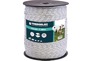 TRESSELEC - Cordon diamètre 2,2mm - Clôture électrique pour animaux (vache, chèvre, mouton, cheval) - Bobine de 500m - 6 fils inox diamètre 0,20mm