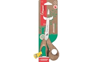 Maped - Tijeras Advanced Wood 21 cm para zurdos - Cuchillas de acero inoxidable - Comodidad y precisión - Anillos asimétricos ergonómicos 50% madera - Garantía de por vida