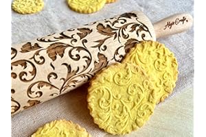 ALGIS CRAFTS ROULEAU À PÂTISSERIE GRAVÉ ROYAL en bois avec embossage avec des fleurs classiques par AlgisCrafts