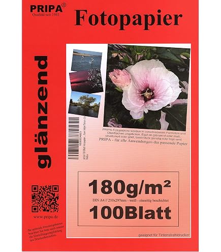 A4 Hochglanz-Fotopapier 180 G/m² – 100 Blatt, Für Tintenstrahldrucker