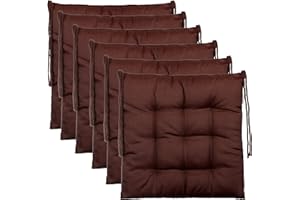 Brandsseller Cojín de Silla Aprox. 40 x 40 cm Cojín de Asiento con Correas de Sujeción para Interior Exterior como Juego de 6 - Marrón