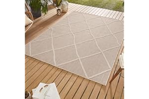 ‎SIMPEX SIMPEX Outdoor Teppich, Boho Design, Teppich Beige, 120 x 170 cm, Teppich Boho-Stil, Küche, Balkon, Terrasse, Garten, Picknick