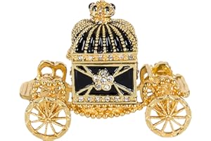 QIFU Hand Painted Black-Gold Royal Carriage Style Enamel Trinket Box Hinged, Unique Gift for Family