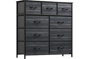 YITAHOME Chest of Drawer with 9 Drawers for Bedroom Fabric Dresser Storage Drawers With Handles Metal Frame for Living Room, Hallway,Charcoal Black Wood Grain