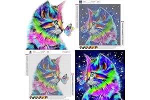 Bellatoi 2 Pezzi Set di Gatti con Pittura Diamanti, Quadri Diamond Painting 5D Gatti, Adatti per Adulti e Bambini, Set Completo di Pittura con Diamanti per Camera da Letto, Soggiorno