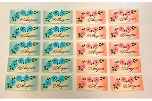 DECOFLOR ITALIAN PIE - Biglietti/Targhette con fiori in pasta di zucchero con scritta Tanti Auguri per decorazione torte e gelati - 20pz. - MADE IN ITALY