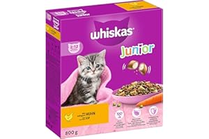 Whiskas Junior sucha karma dla kurczaków, 5 x 800 g (5 opakowań) – dla dorastających kotów – bardzo małe kibbles dla kociąt (2-12 miesięcy) – dostępne różne opakowania produktu