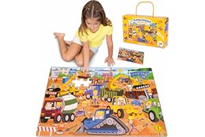 BONNYCO Ogromna Podłogowa Układanka Plac Budowy, 48 Dużych Elementów. Puzzle dla Dzieci 92 x 62 cm, Prezenty dla Chłopców i Dziewczynek, Edukacyjne Zabawki 2-8 Lat