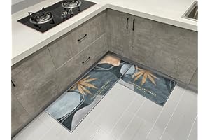 HZVRTN Alfombrilla de Cocina Lavable Antideslizante Alfombra de Cocina de 2 Piezas, Alfombrilla de Cocina con Adhesivo Deslizante, 40 x 60 + 40 x 120 cm (Hoja de Arce)