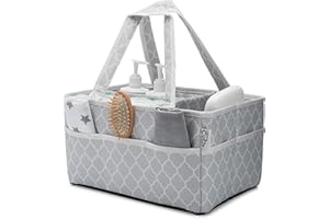 Comfy Cubs Diaper Caddy Organizer- Large Portable Baby Diaper Caddy Nursery Storage Bin and Car Travel Basket - Tote Bag with Dividers for Diapers & Wipes (Grey)