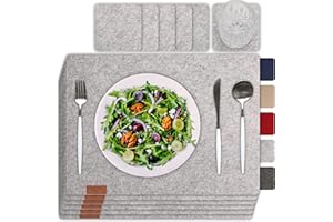 SÖLMO sølmo Zestaw 12 podkładek z filcu, 42 x 32 cm, zmywalne, filcowe podkładki klasy premium, zestaw podkładek pod talerze i szklanki, odpowiednie na stoły z prawdziwego drewna, szare (Manhattan Grey)