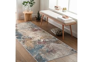 GENIMO Abstrakter Teppich Schlafzimmer aschbar Küchenteppich Flur Kurzflor, Antirutsch Teppiche Gegend für Fußmatte Bad Küche, Antike Multicolor, 80X150CM