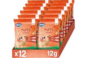 HERO BABY Hero Kids - Puff Snack de Tomate, Ingrédients 100% Naturel, Source Naturelles de Fibres, Sans sel ajoutés, Sans Huile de Palme, Sans Additifs, Snack pour enfants, Pack de 12 x 12g