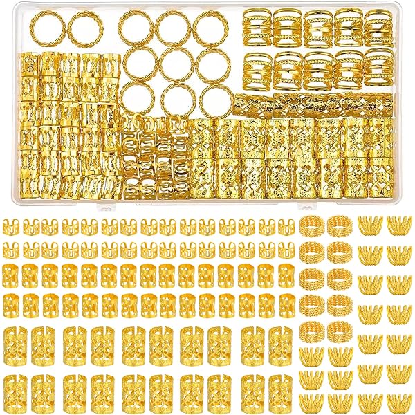 Auiremrti Gold-Haarschmuck Set - 50 Teile In 5 Designs, Haarringe & Manschetten Für Zöpfe, Dreadlocks & Festival